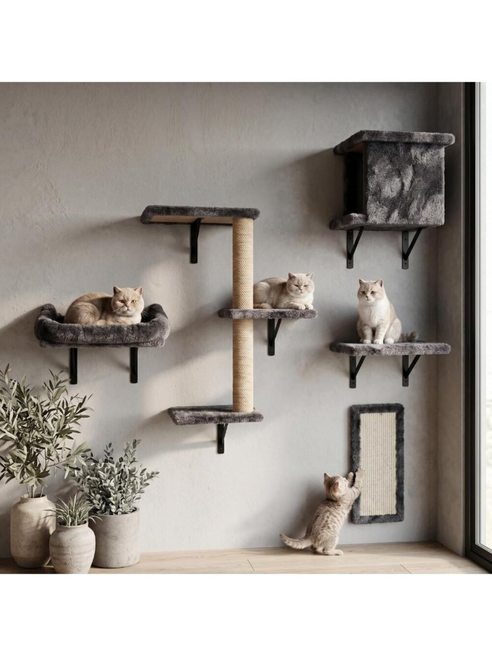 5-in-1 Cat Wall Shelves for Large Cats - Space-Saving Climbing Furniture